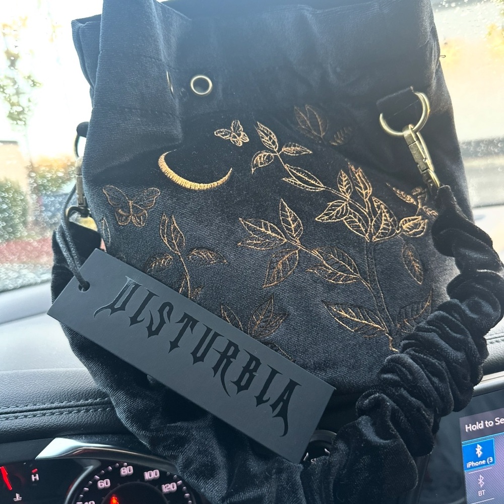 Disturbia Black Bag with Gold Leaf Embroidery